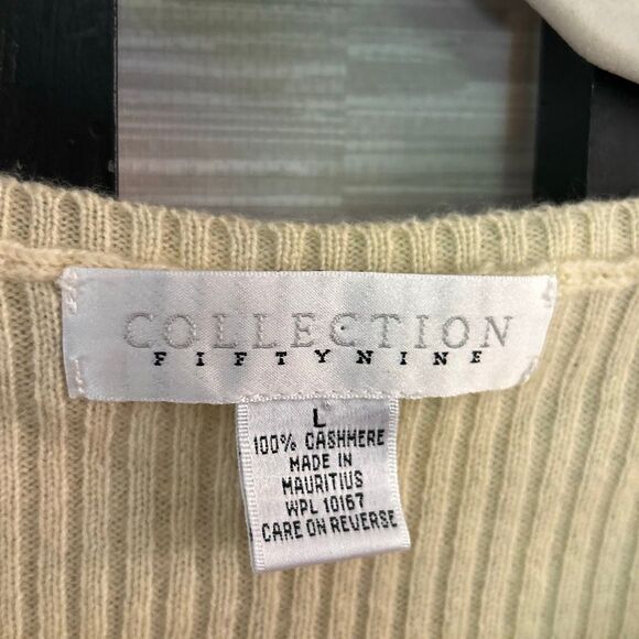 Collection 59 100% cashmere ribbed pale yellow buttercream sweater size L Bloomi - Picture 2 of 4